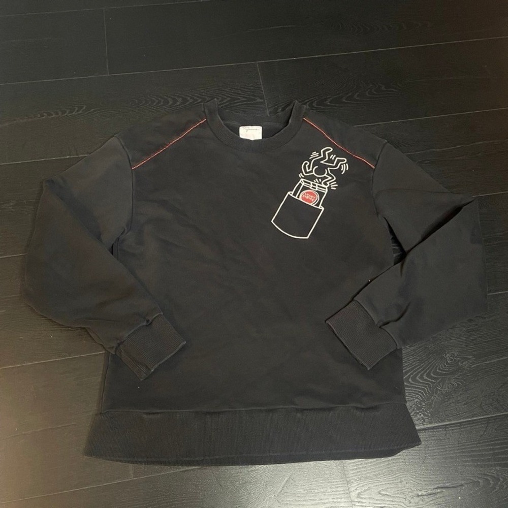 T Gonne Keith Haring Art Graphic Longsleeve Sweatshirt Medium Black Lucky Strike